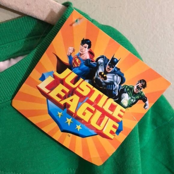 Justice of League Short Sleeves T-shirt, Green with Print, Size 6/7 - Picture 3 of 3